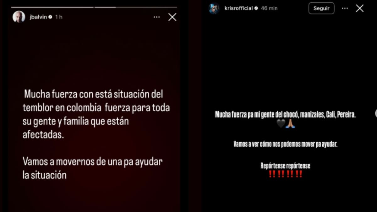 J Balvin, Ryan Castro y más famosos reaccionan al temblor que sorprendió a Colombia. // Captura de historias