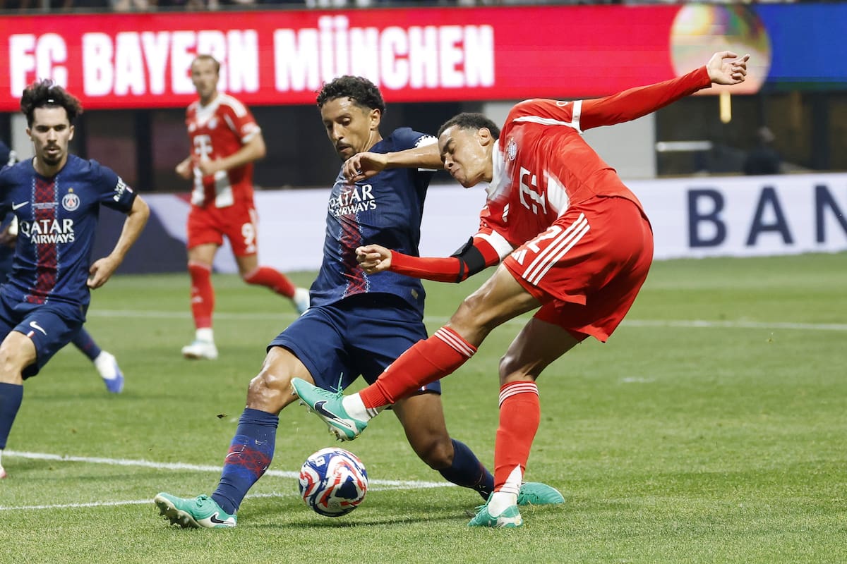 Jamal Musiala, del Bayern Munich (D) y Marquinhos del PSG en acción durante el partido de la Copa Mundial de Clubes de la FIFA 2025 entre Paris Saint-Germain y FC Bayern Munich. //Foto, EFE:
ERIK S. LESSER