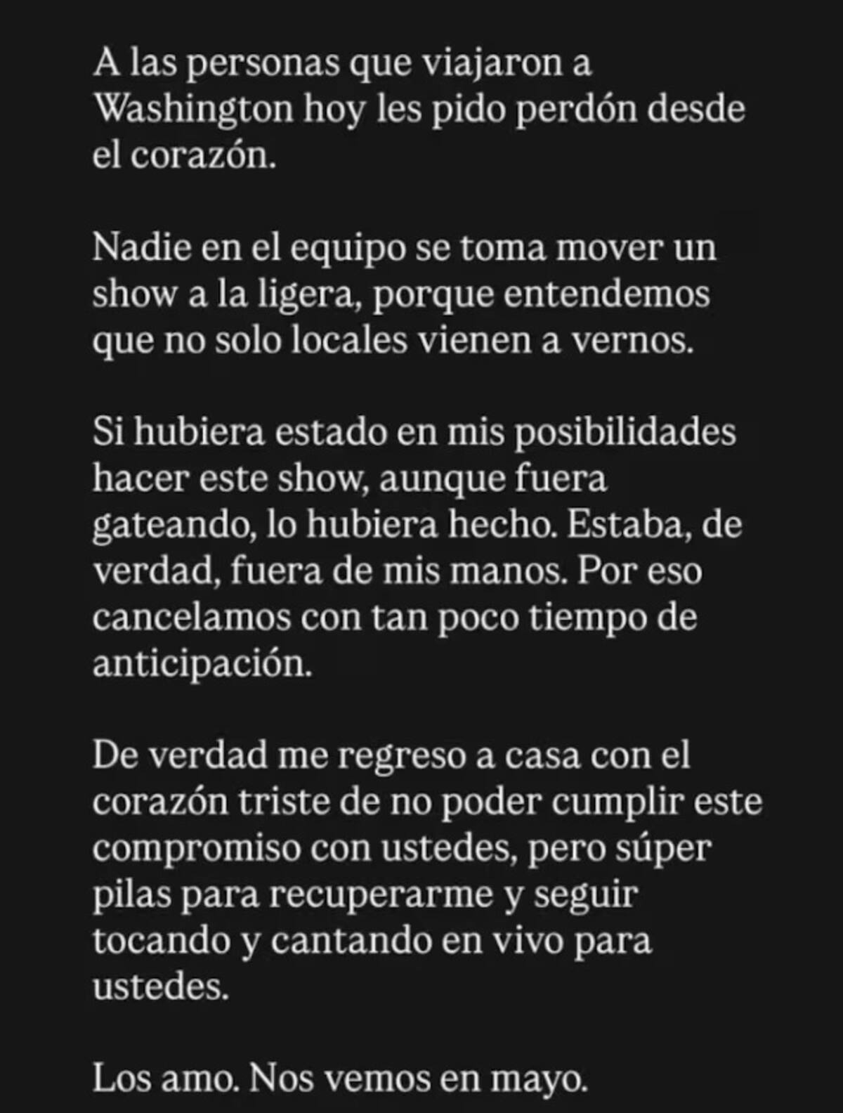 Jesús Navarro lamenta no poder cumplirles a sus seguidores. // foto tomada de IG @chuinavarro