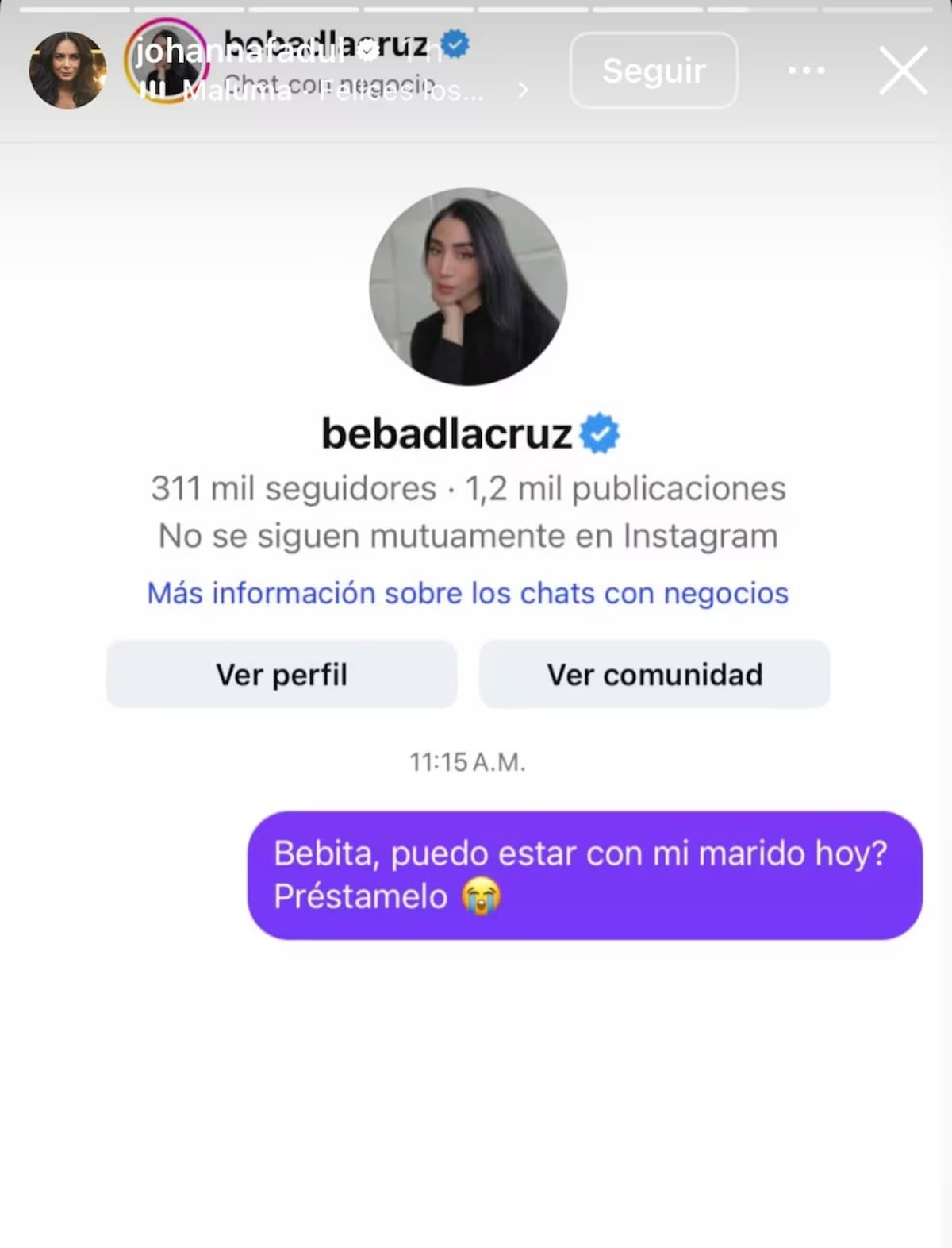Johanna Fadul reaccionó a rumores de infidelidad a su esposo. //Foto: IG @johannafadul.