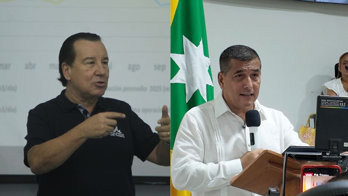 John Montoya, gerente de Acuacar; y Dumek Turbay, alcalde de Cartagena. // El Universal