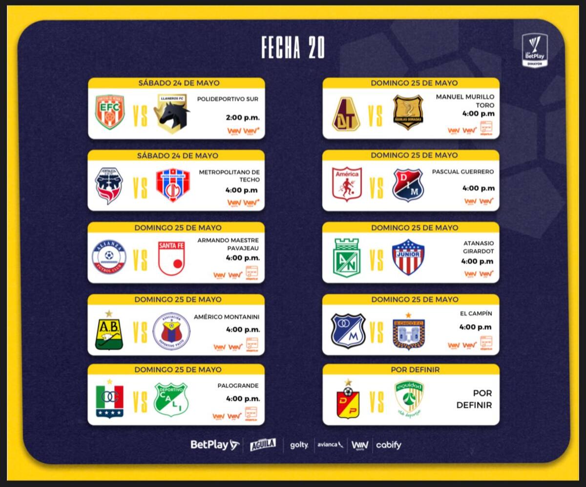 Horario de la fecha número 20 de la Liga Betplay.//Foto: Dimayor.