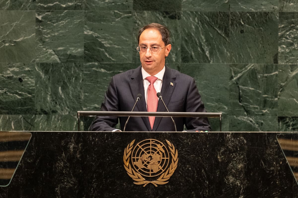 El vicepresidente colombiano, José Manuel Restrepo, durante su intervención en la Asamblea General de las Naciones Unidas en Nueva York (EE.UU.). EFE/EPA/LEV RADIN.