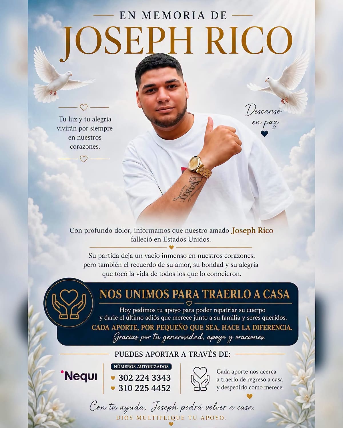 Joseph Rico, joven colombiano fallecido en Texas, Estados Unidos.
