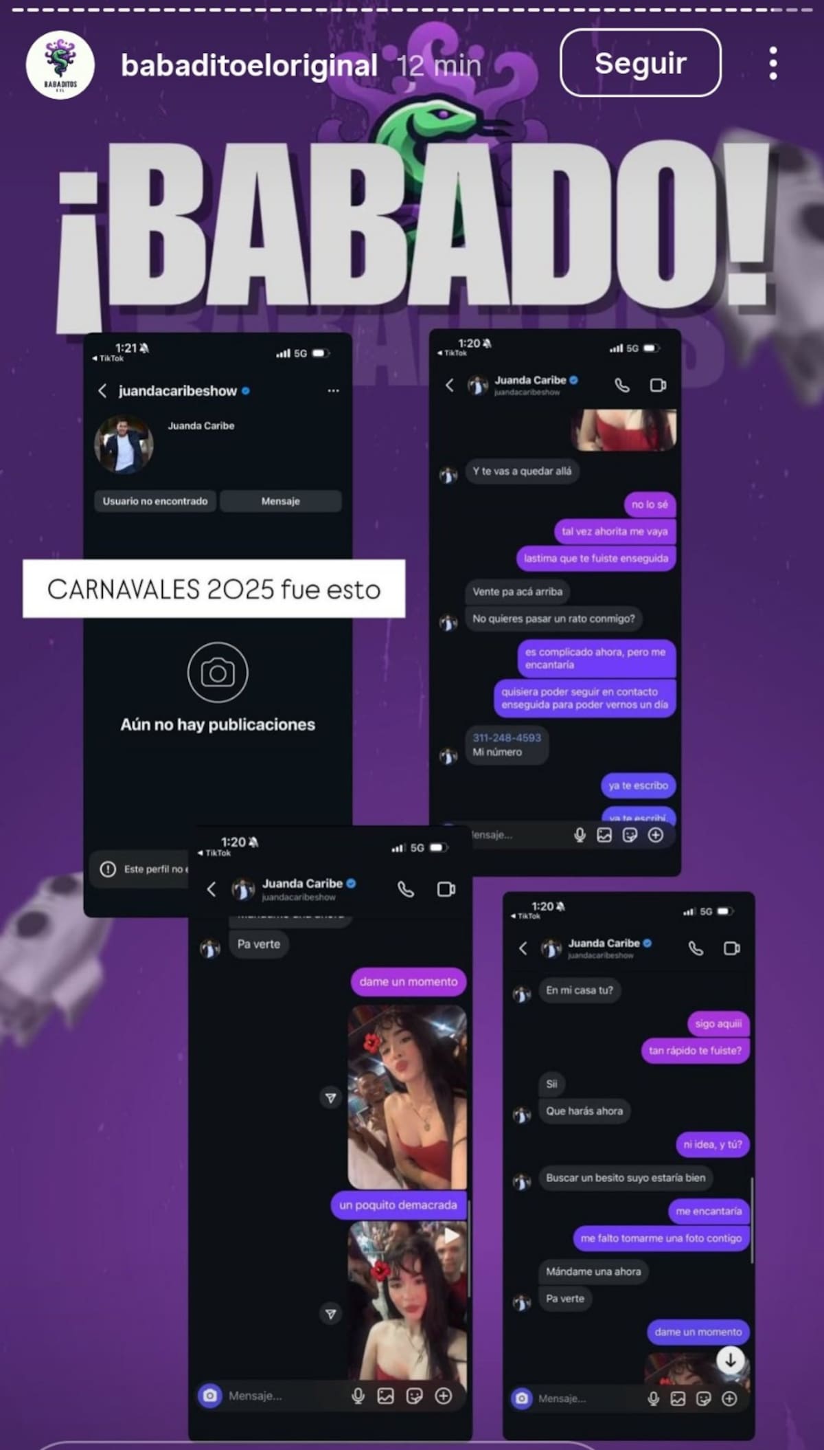 Exponen supuestos chats de Juanda Caribe siendo infiel a su esposa. //Foto: IG @babaditoeloriginal.