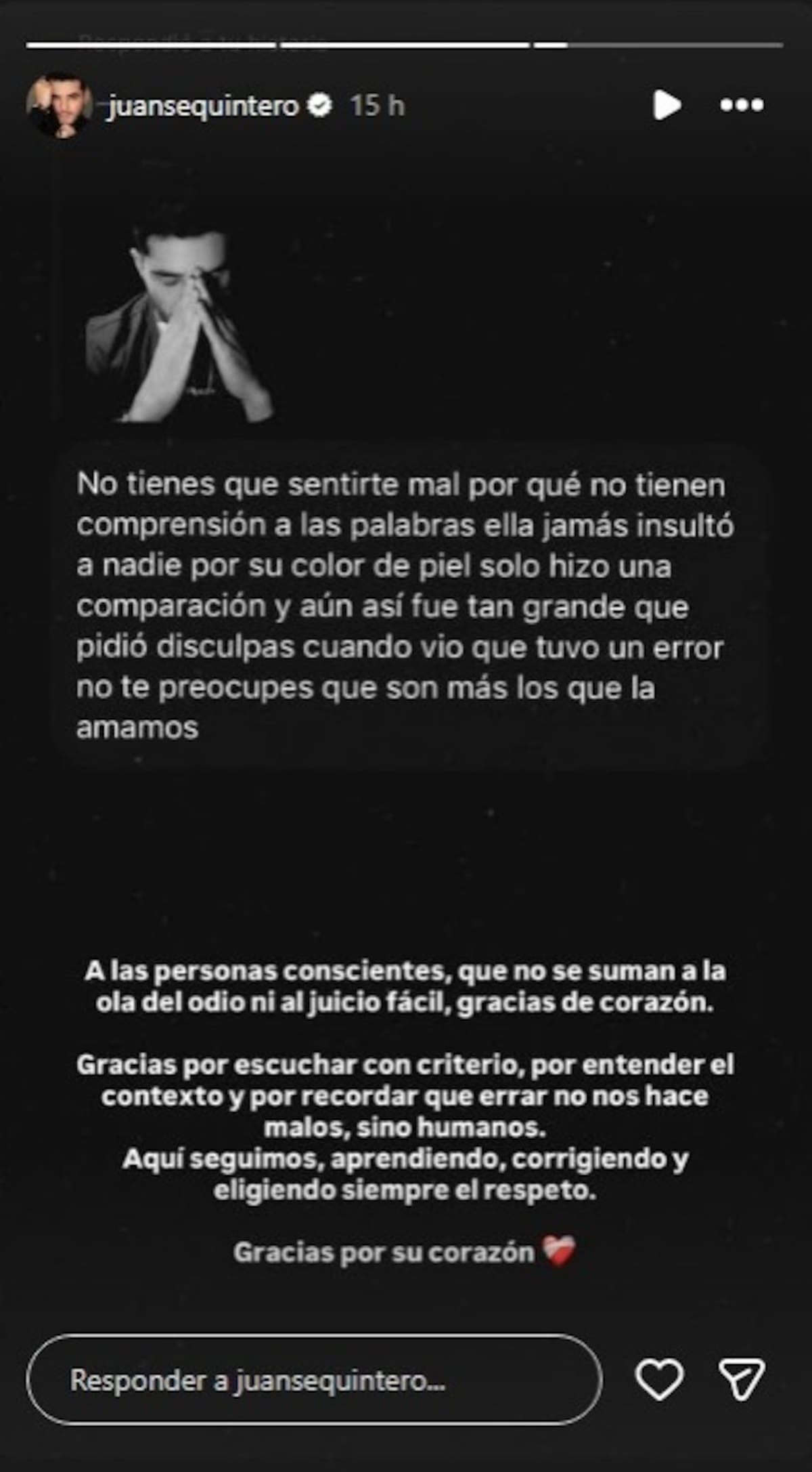 Juanse Quintero, esposo de Johanna Fadul se pronunció en redes sociales. //Captura de pantalla.