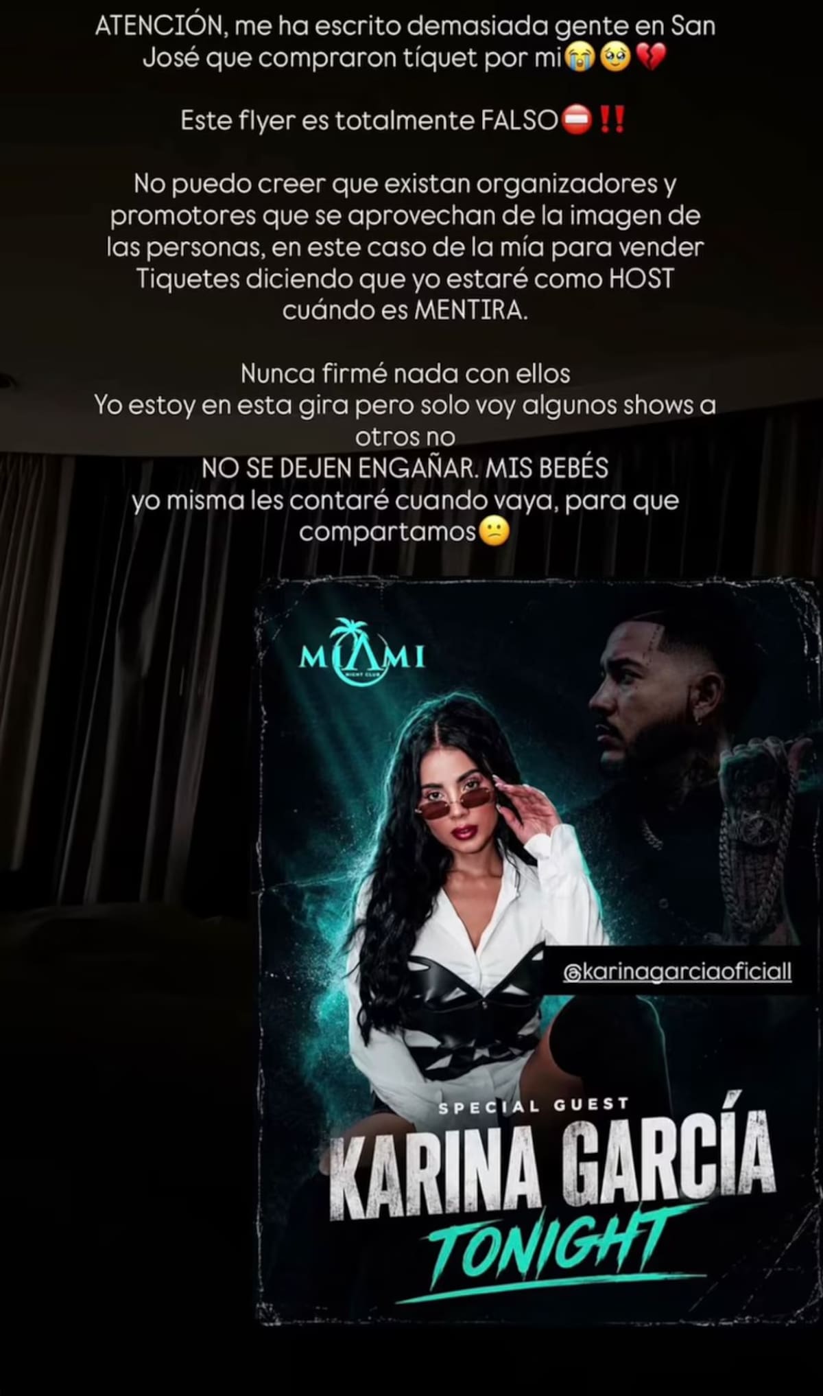 Karina García denuncia venta de evento falso a su nombre. //Foto: IG @karinagarciaoficiall.
