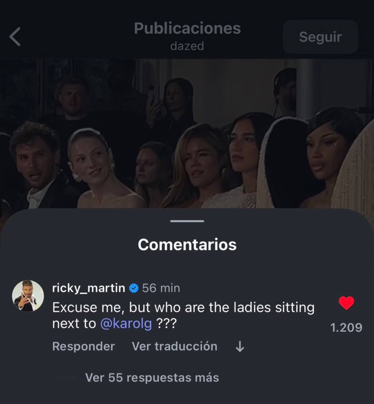 Ricky Martin defiende a Karol G tras ser ignorada en la Semana de la Moda de París. //Captura de pantalla.