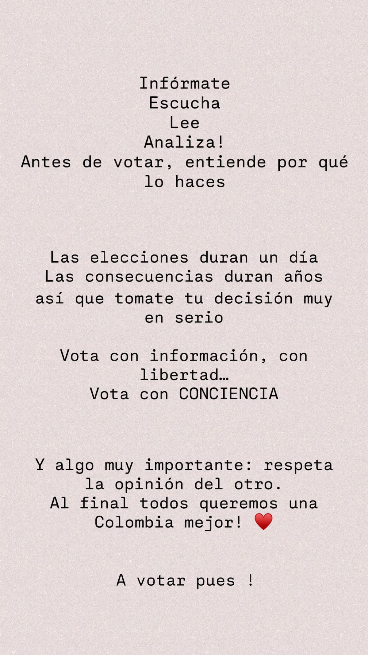 Mensaje de Karol G para las elecciones. //Foto: IG @karolg.