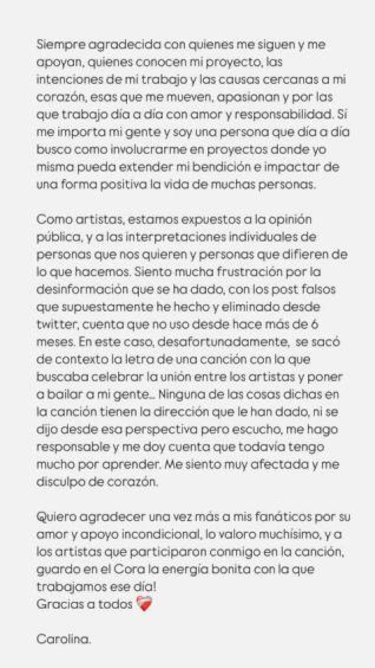 Karol G envió un mensaje tras críticas a su canción +57