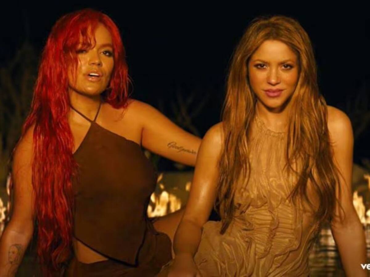 Karol G y Shakira durante la grabación de 'TQG'. //Foto: tomada de Internet.