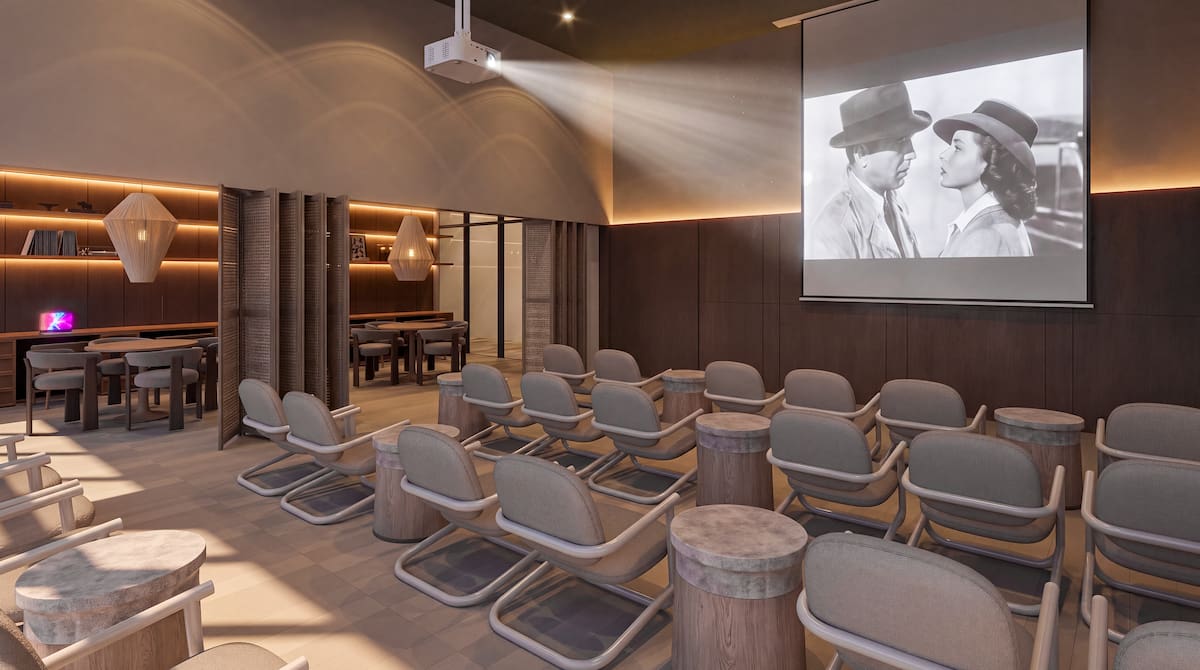 El proyecto tiene amenidaddes de lujo como un cinema. //Renders Cortesía de Arquitectura y Concreto.