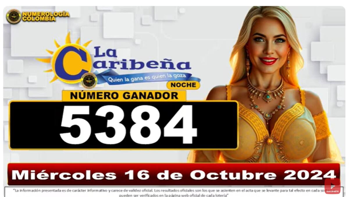 Resultado del sorteo La Caribeña Noche de este miércoles 16 de octubre de 2024.