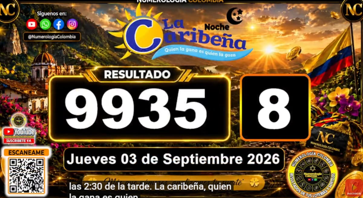 La Caribeña Noche del 3 de septiembre de 2026. // Foto: captura de pantalla del canal de YouTube @NumerologíaColombia.