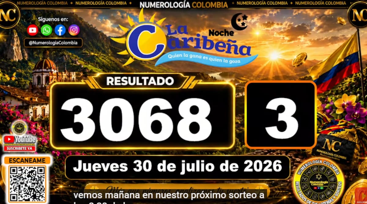 La Caribeña Noche del 30 de julio de 2026. // Foto: captura de pantalla del canal de YouTube @NumerologíaColombia.