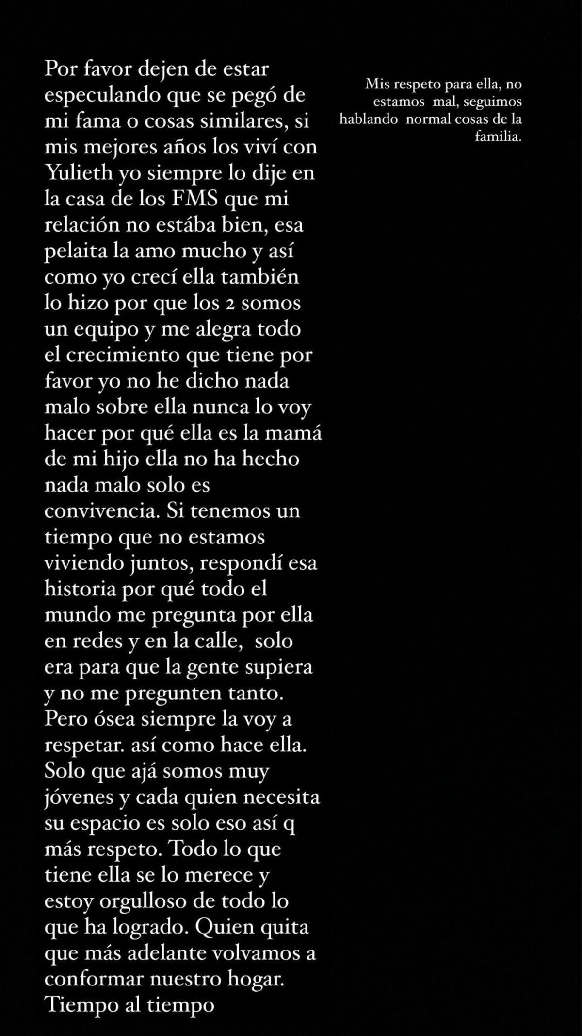Comunicado oficial en el que Alfredo Redes aseguró que finalizó su relación con la madre de su hijo. //Foto: Instagram.