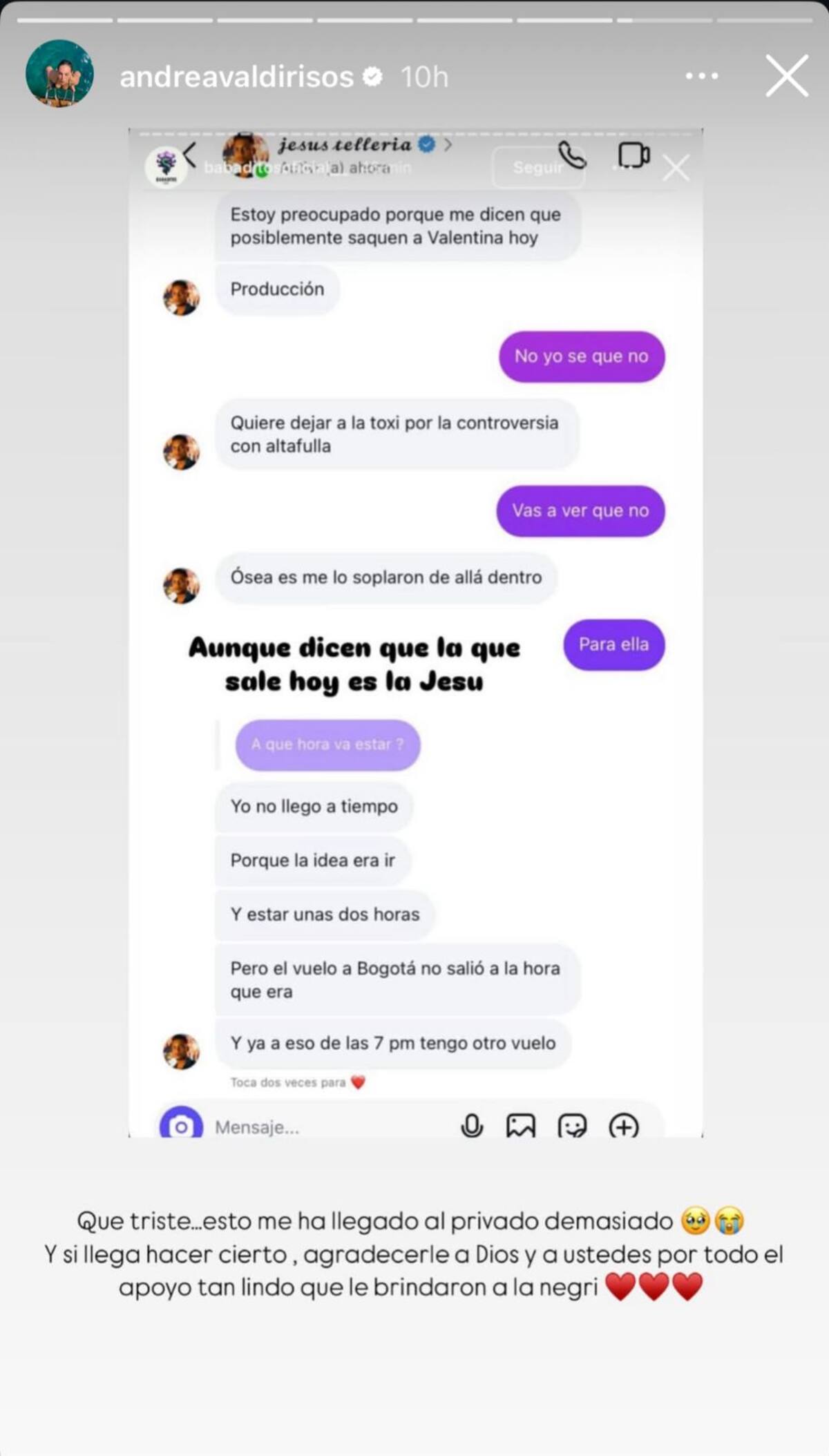 Andrea Valdiri reveló conversación y señalamientos de presunta manipulación en las votaciones de La casa de los famosos. //Foto: Instagram @andreavaldirisos