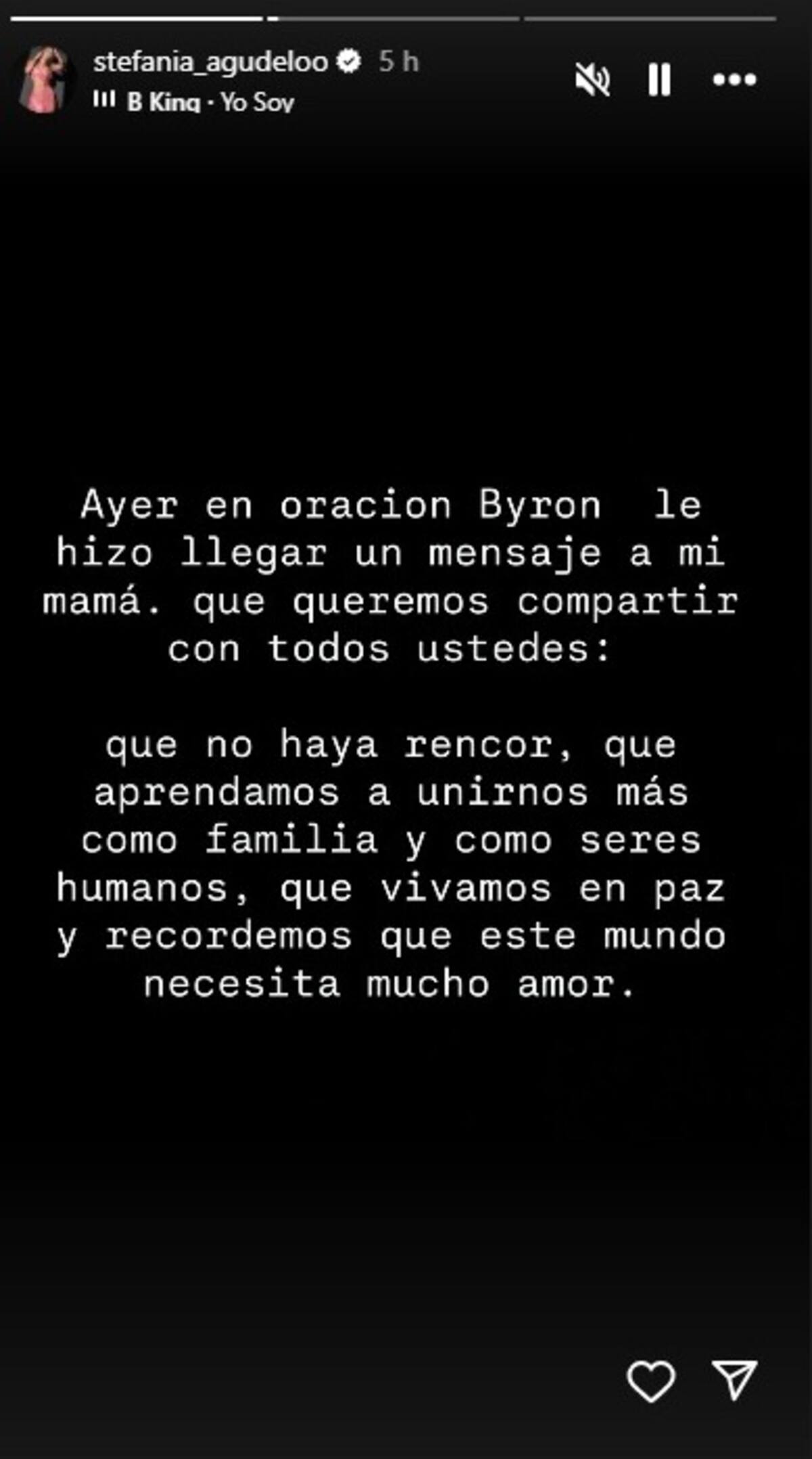La hermana de B-King publicó un sentido mensaje en redes sociales. //Foto: captura de pantalla tomada de @stefania_agudelooo