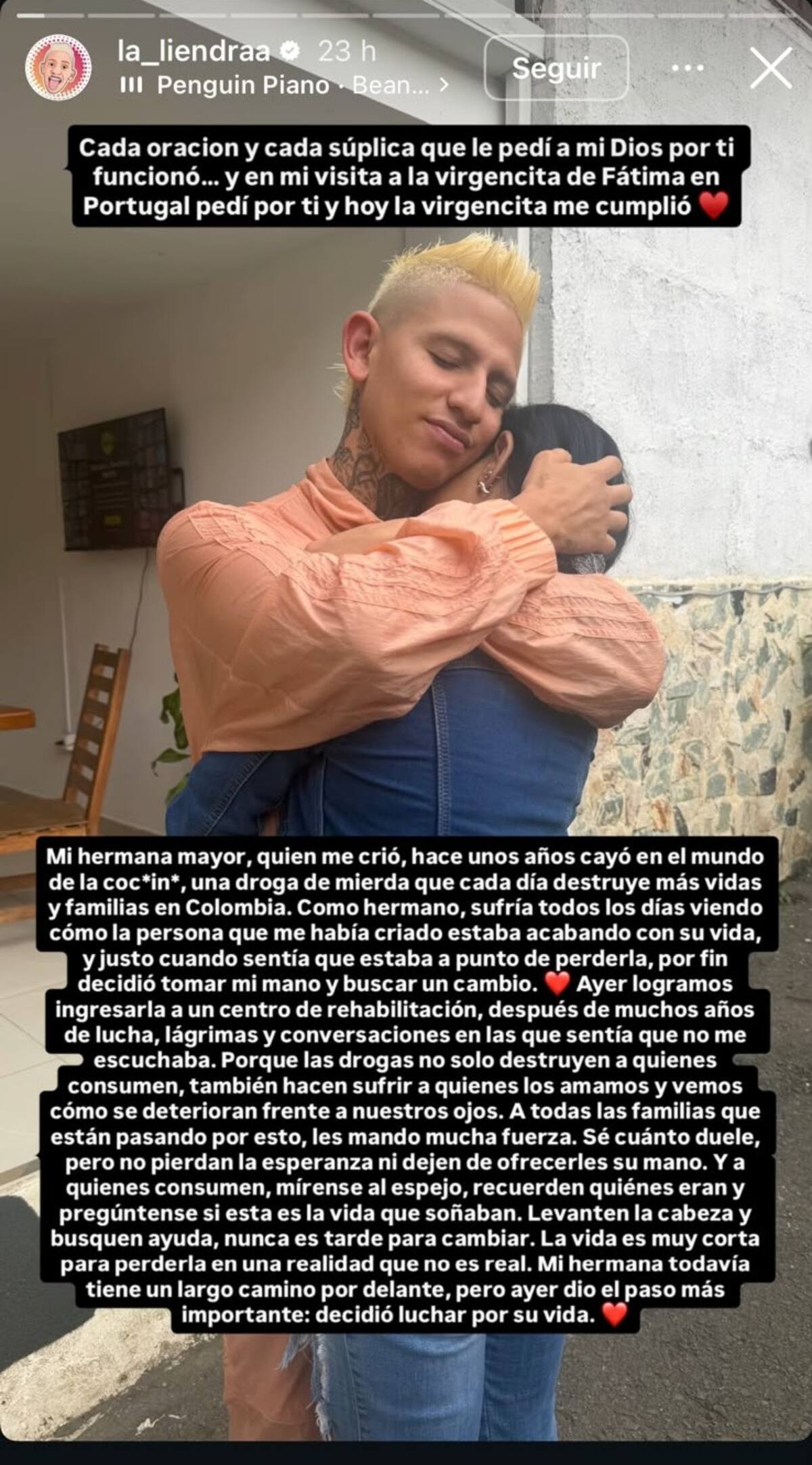 El creador de contenido compartió el dolor que ha vivido su familia y pidió reflexionar sobre las consecuencias del consumo de sustancias.// Foto tomada de IG: @la_liendra