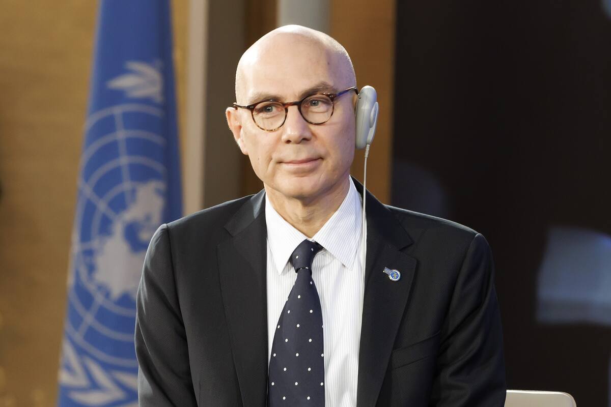 Geneva (Switzerland), 12/12/2023.- UN High Commissioner for Human Rights Volker Turk (Tuerk) attends a high-level event to commemorate the 75th anniversary of the Universal Declaration of Human Rights, at the European headquarters of the United Nations in Geneva, Switzerland, 12 December 2023. The Universal Declaration of Human Rights (UDHR), proclaimed by the United Nations General Assembly in Paris on 10 December 1948, marked its 75th anniversary on 10 December 2023. (Suiza, Ginebra) EFE/EPA/SALVATORE DI NOLFI