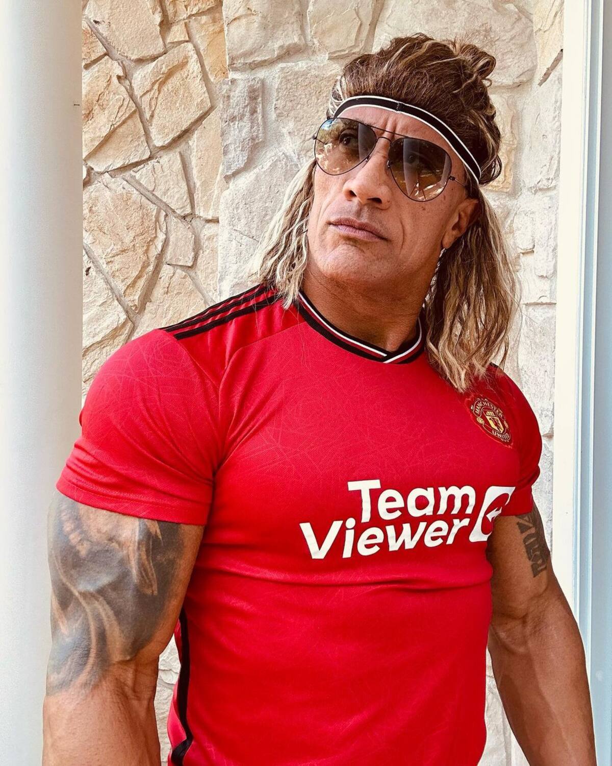 Dwayne Johnson disfrazado del futbolista David Beckham en Halloween 2023. //Foto: Instagram