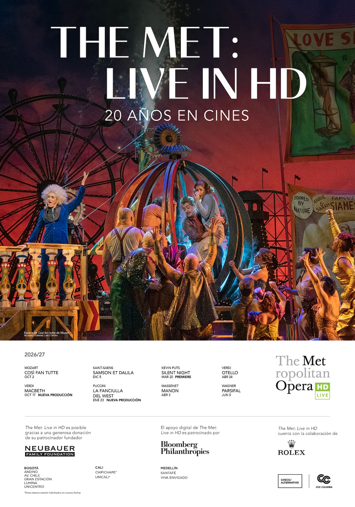 La temporada 2026-2027 reúne diez producciones del Metropolitan Opera, que podrán verse en salas de cine en una experiencia que cruza el lenguaje teatral con los recursos de la pantalla. // Cortesía