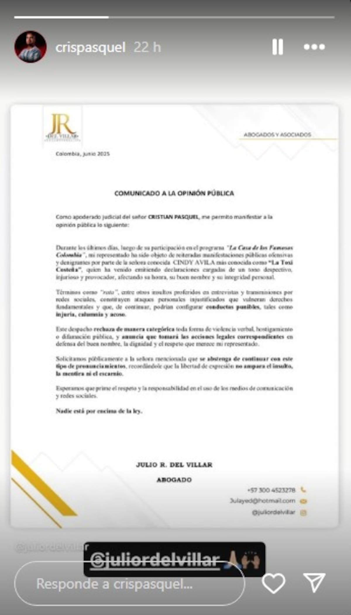 Cris Pasquel demandó a La Toxi Costeña por presuntas injurias y calumnias. La cantante respondió bailando y cantando "Demanda". //Foto: captura de pantalla - Instagram.
