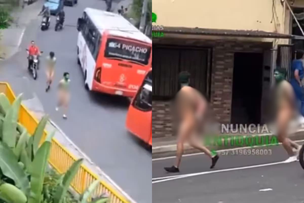 Comunidad hizo correr desnudos a presuntos ladrones en Medellín. // Foto: Captura de video - Denuncias Antioquia