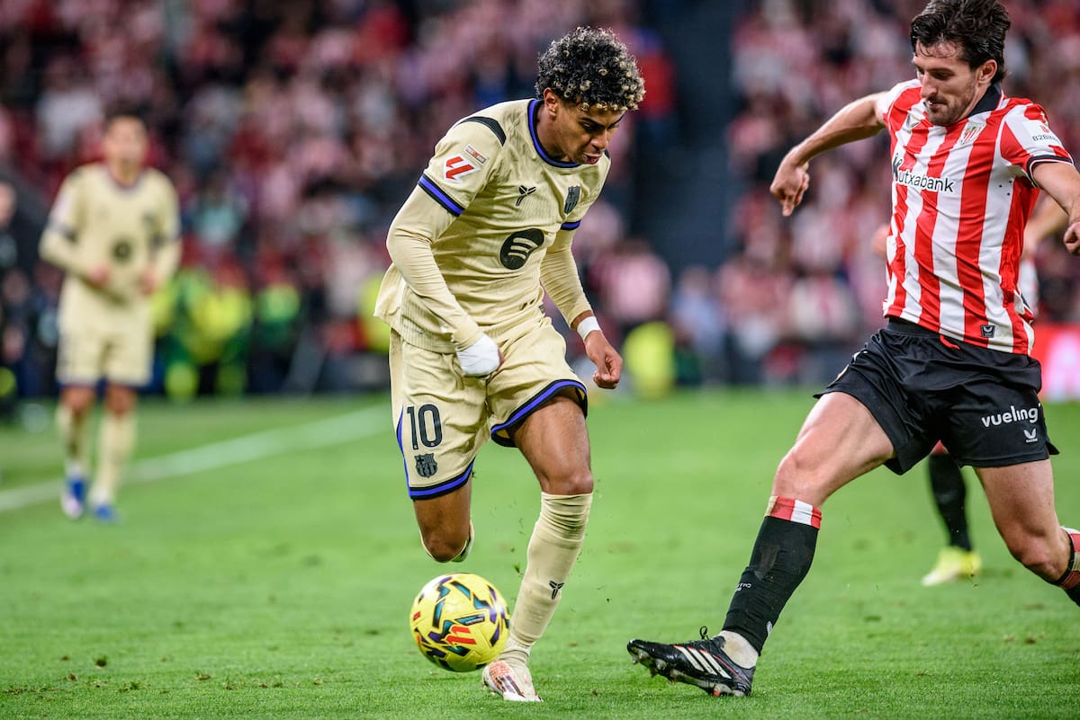 Lamine Yamal destrabó el partido para Barcelona ante Athletic Club por la fecha 27 de LaLiga. //Foto, EFE: Javier Zorrilla