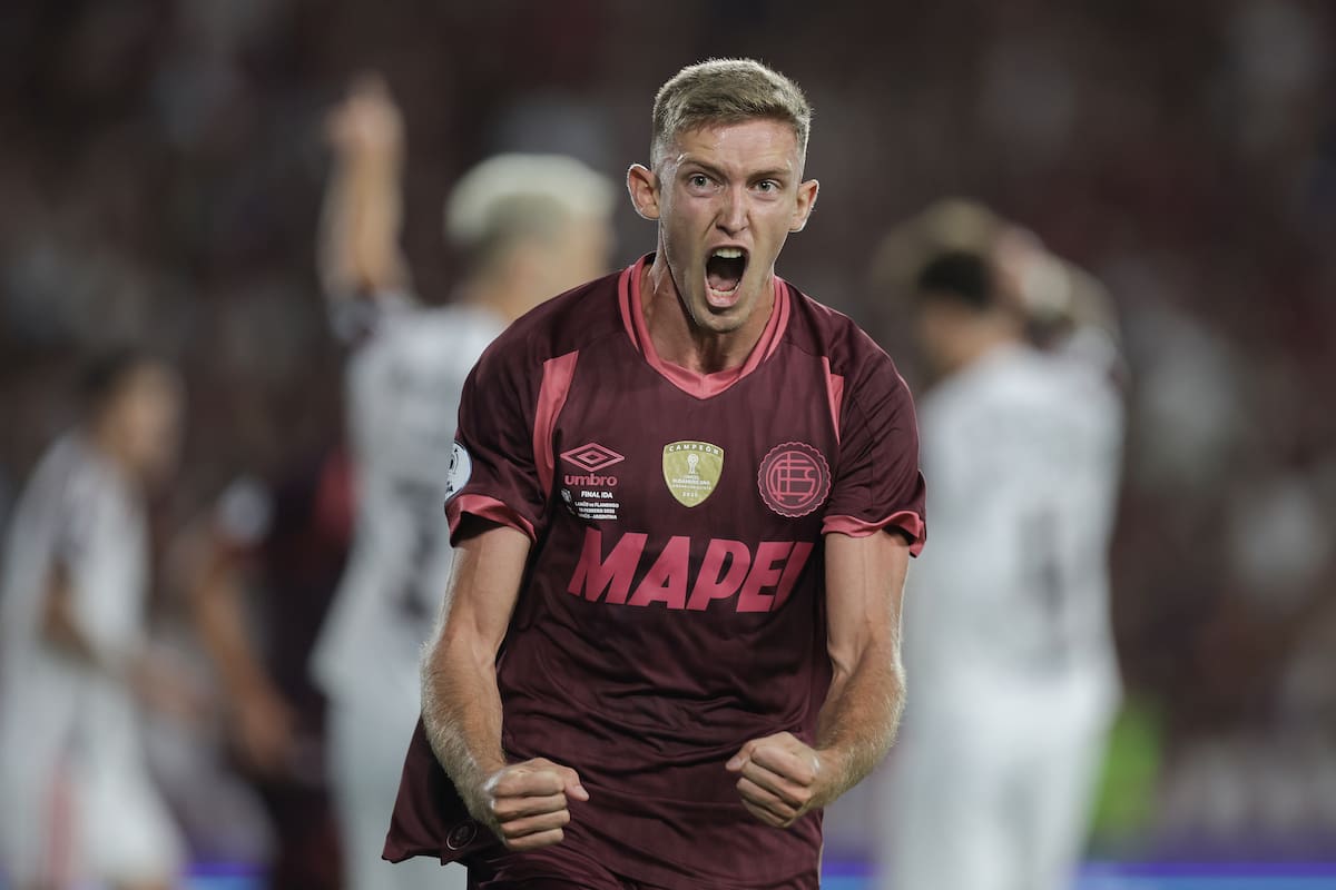 Rodrigo Castillo anotó el gol de la victoria en el partido de ida entre Lanús y Flamengo por la Recopa Sudamericana. //Foto, EFE: Adán González