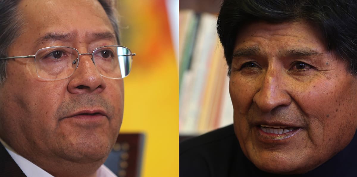 Combo de dos fotografías del presidente de Bolivia, Luis Arce, y el expresidente de Bolivia (2006-2019) y líder del oficialismo, Evo Morales. EFE/ Luis Gandarillas