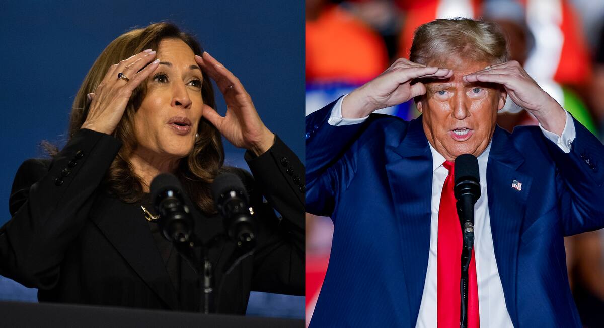 La candidata demócrata a la presidencia de los Estados Unidos, Kamala Harris, y al expresidente (2017-2021) y candidato republicano a la presidencia de EE.UU., Donald Trump. //EFE