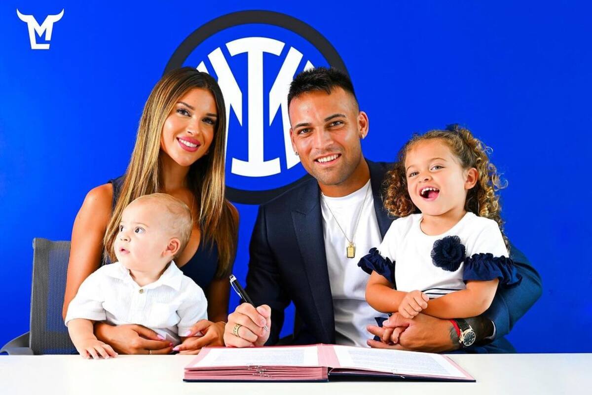 Lautaro Martínez y su esposa en la renovación con el Inter de Milán. //Foto: IG @lautaromartinez