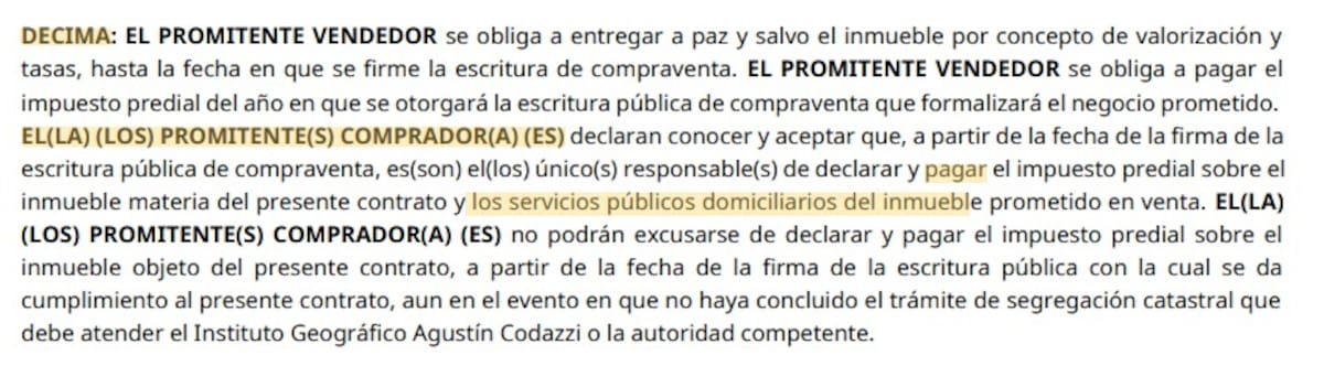 La cláusula décima del contrato de promesa de compraventa del edificio Lazuli Towers 2. // Suministrada por la constructora