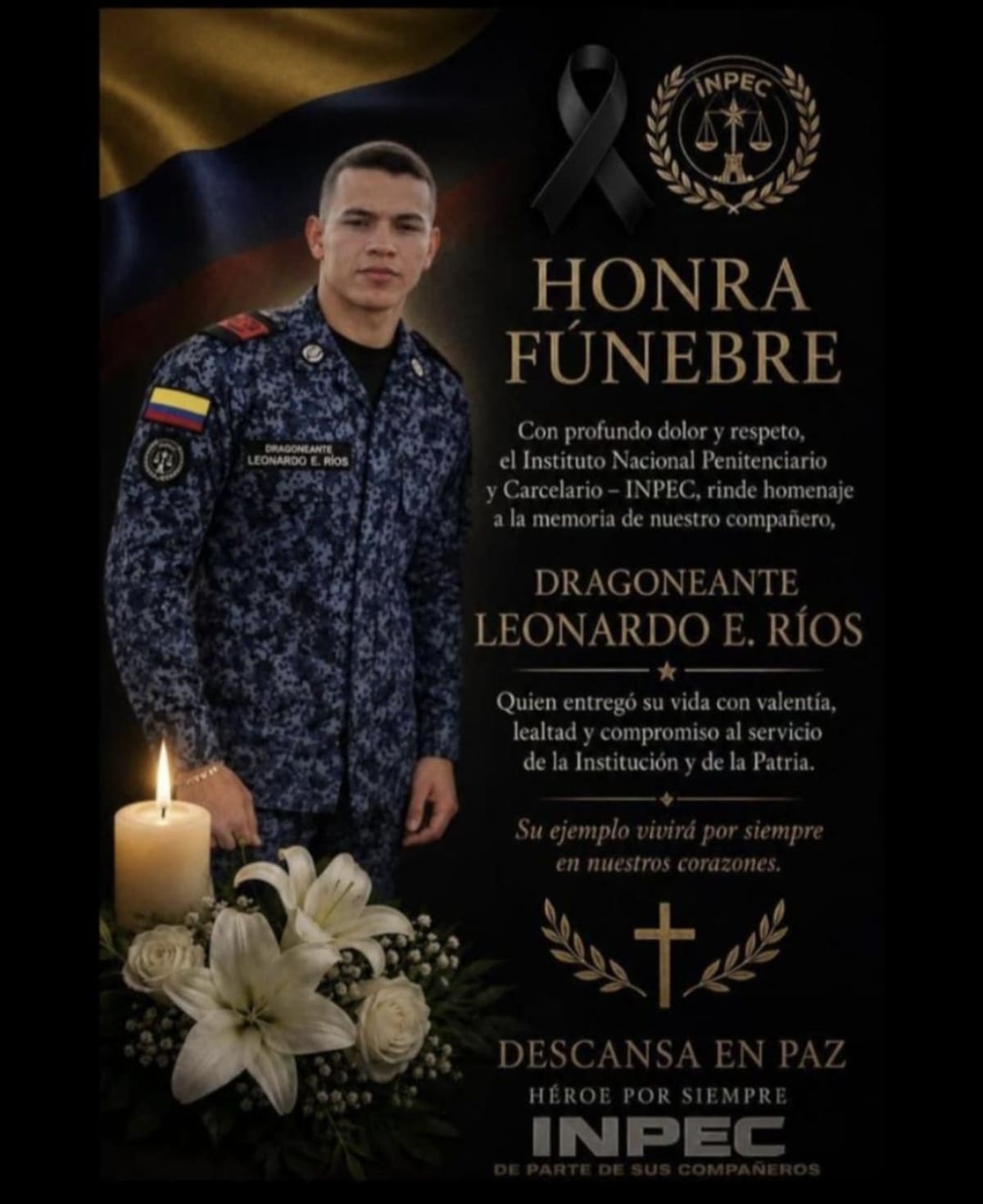 Consternación y tristeza en Magangué y entre la familia del Inpec por la trágica muerte de Leonardo Enrique Ríos Agámez.