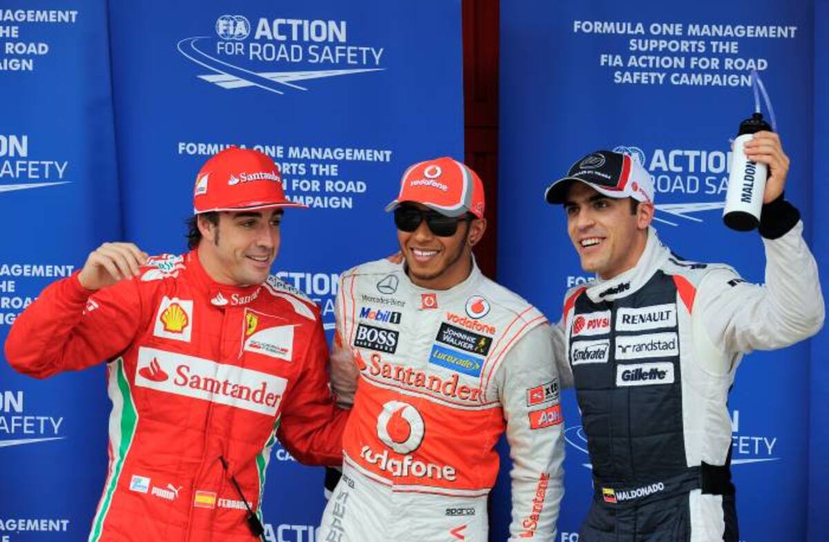 Fernando Alonso, Lewis Hamilton y Pastor Maldonado. AP Alvaro Barrientos