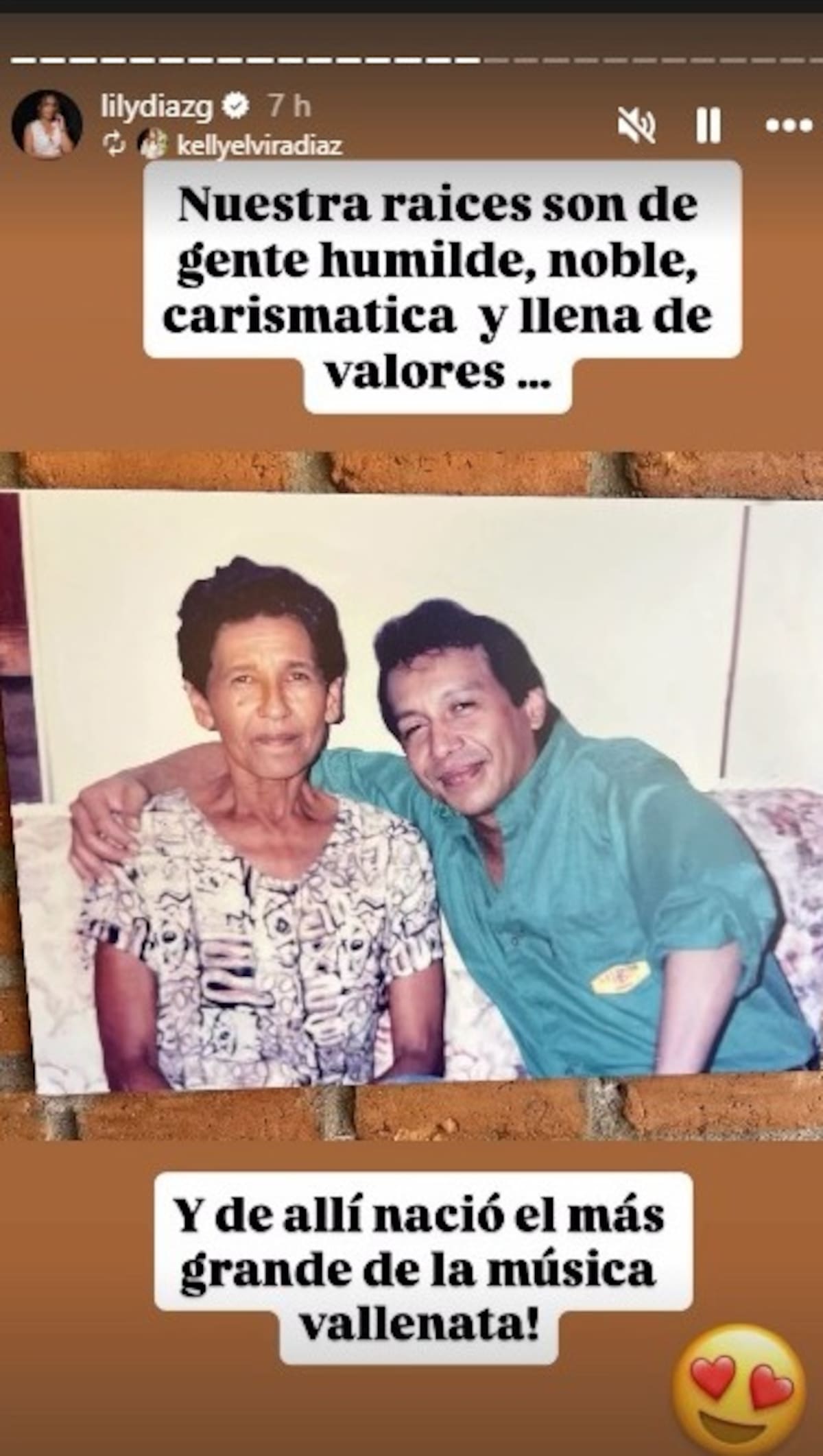 Lily Díaz publicó una foto de Diomedes Díaz para honrar sus raíces. //Foto: captura de pantalla.