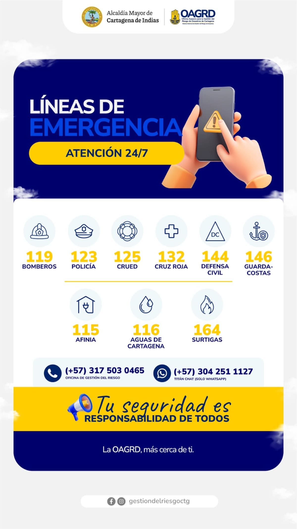 Líneas de emergencia en Cartagena. // Cortesía: Alcaldía de Cartagena.