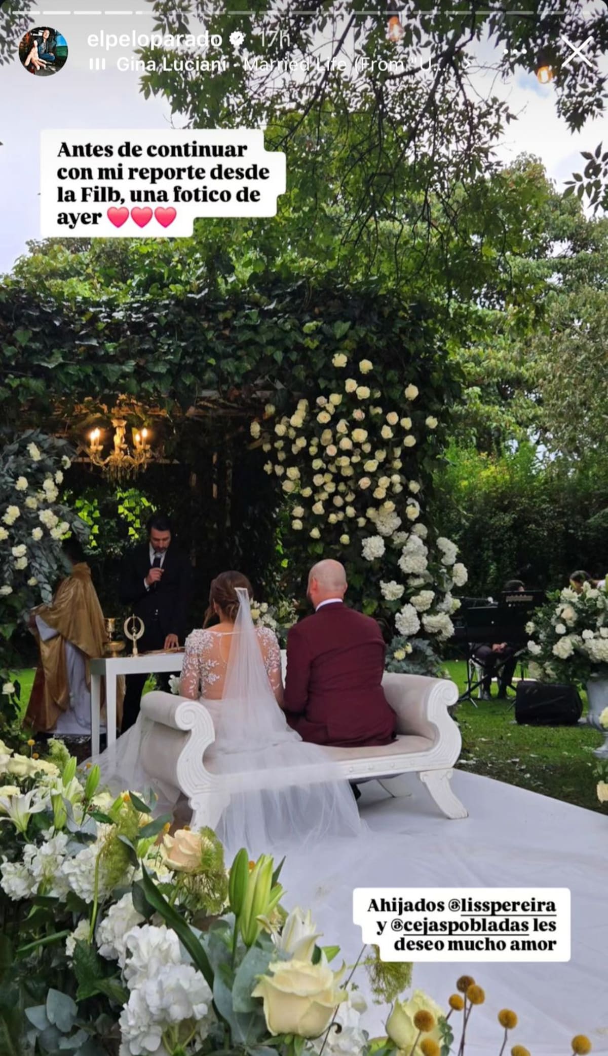 Matrimonio Liss Pereira y Ricardo Quevedo. //Foto: IG @elpeloparado.