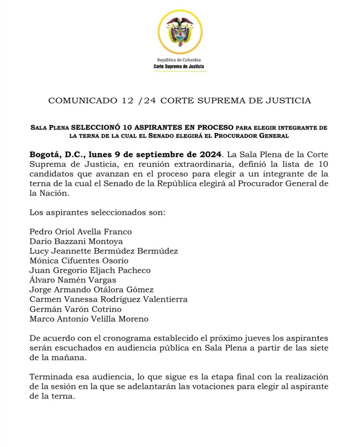 Lista aspirantes al cargo de procurador general de la nación. // Cortesía.