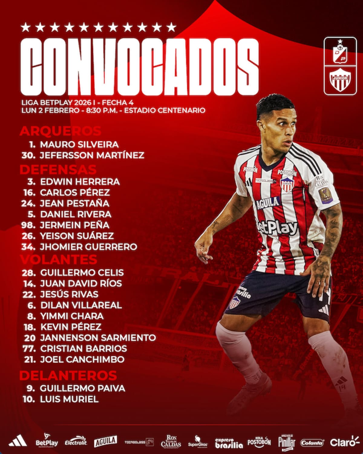 Esta es la lista de los jugadores convocados por Junior de Barranquilla para enfrentar al Deportivo Pereira.//Cortesía @JuniorClubSA.