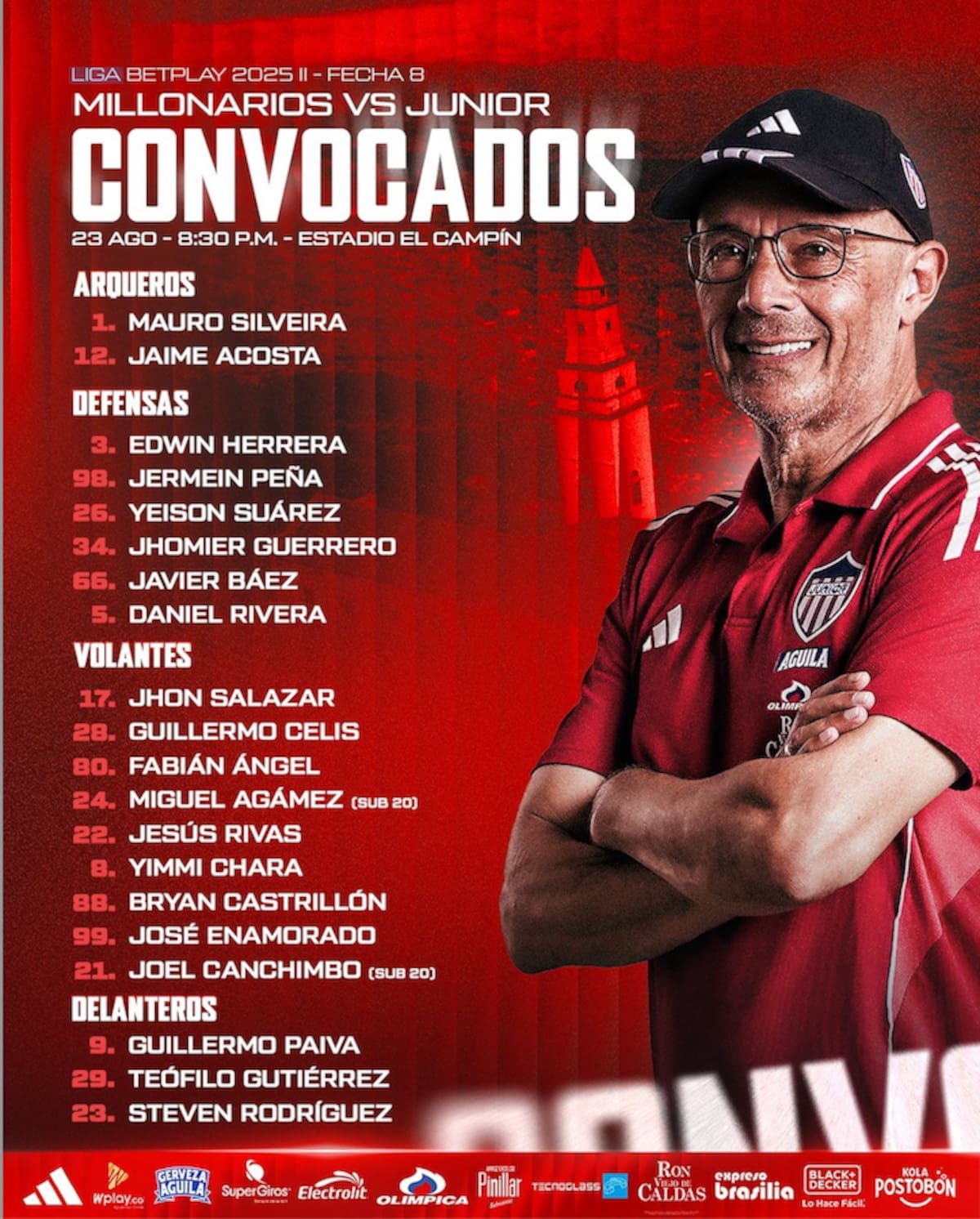 Esta es la lista de jugadores de Junior convocados por el técnico Alfredo Arias para el partido ante Millonarios en Bogotá.//Cortesía.