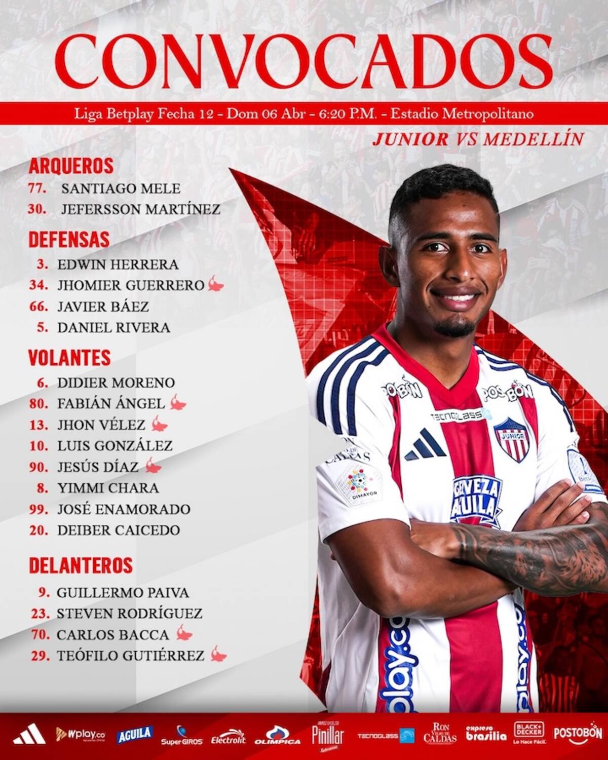 Esta es la lista de jugadores de Junior convocados por el técnico César Farias.//Cortesía.