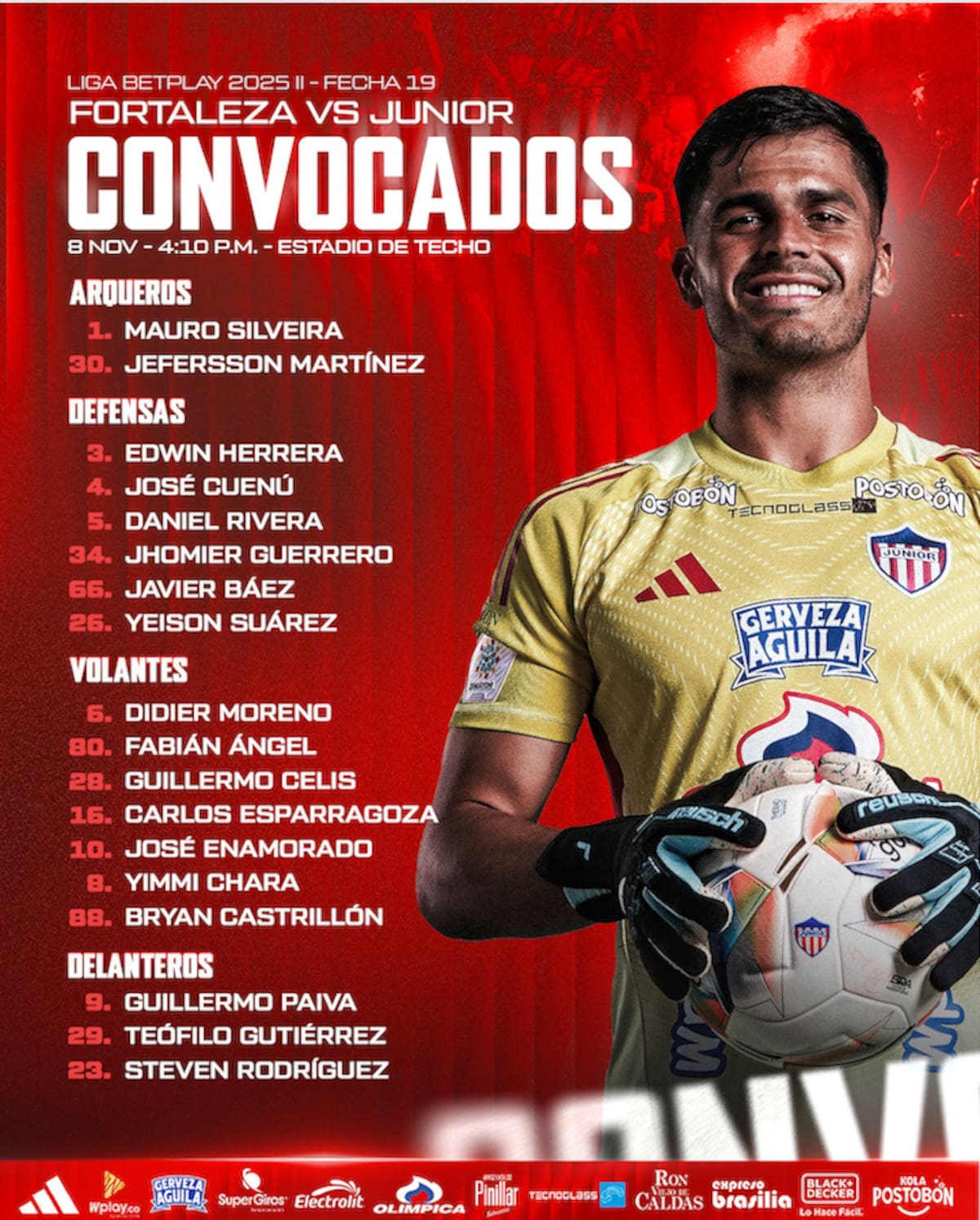 Esta es la lista de convocados por Junior de Barranquilla para enfrentar a Fortaleza este sábado en Bogotá.//Cortesía.