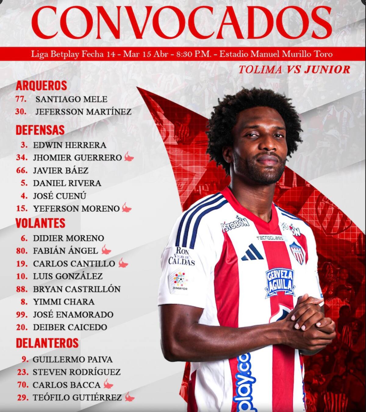 Los 20 jugadores con los Junior de Barranquilla afrontará esta noche el partido ante Deportes Tolima por la fecha 14 de la Liga BetPlay Dimayor.//Cortesía.