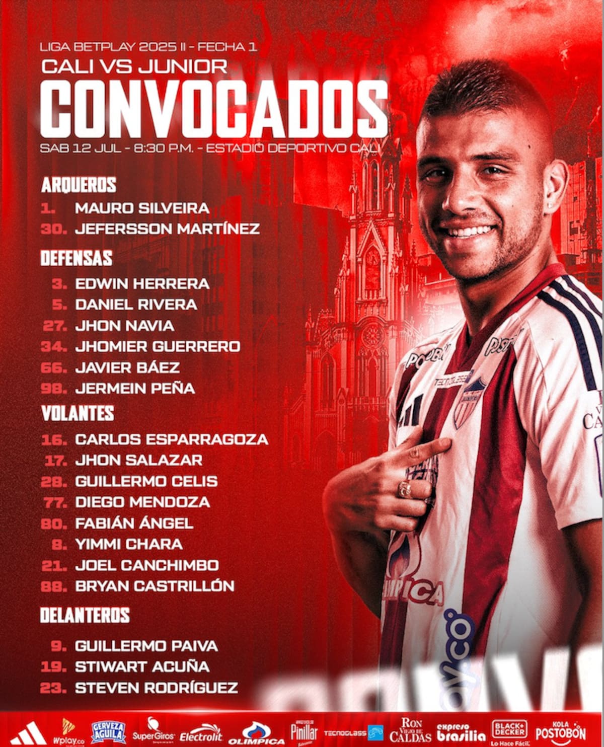 Esta es la lista de jugadores de Junior de Barranquilla para el partido de este sábado ante Deportivo Cali por la Liga BetPlay Dimayor.//Cortesía.