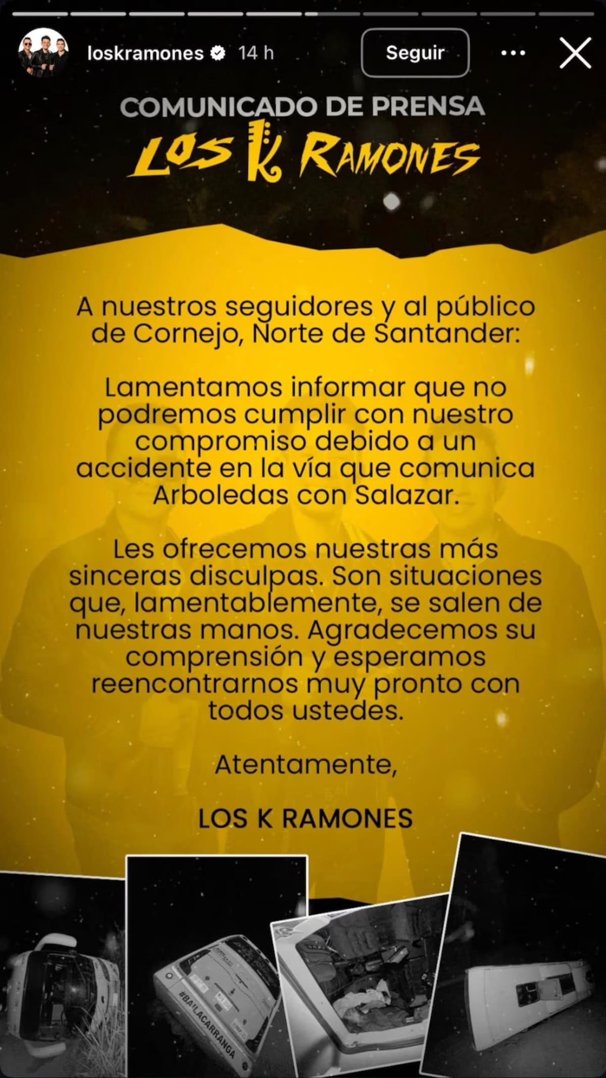 Los K Ramonescancelan su show en Cornejo. //Foto: @loskramones.