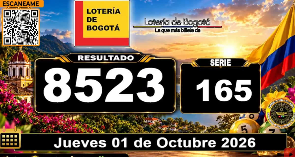 Lotería de Bogotá del 1 de octubre de 2026. // Foto: captura de pantalla del canal de YouTube @NumerologíaColombia.