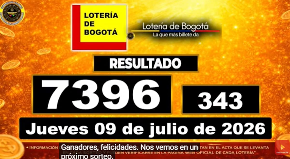 Lotería de Bogotá del 9 de julio de 2026. // Foto: captura de pantalla del canal de YouTube @NumerologíaColombia.
