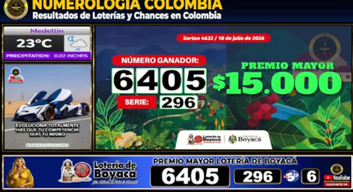 Resultado del sorteo de la Lotería de Boyacá - 18 de julio de 2026.